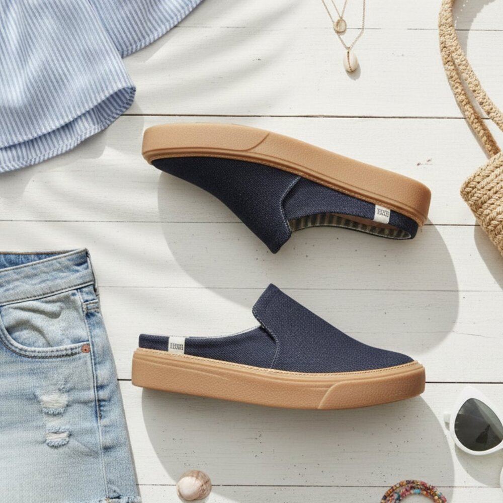 TOMS Sunrise Navy Denim Mule Sneaker